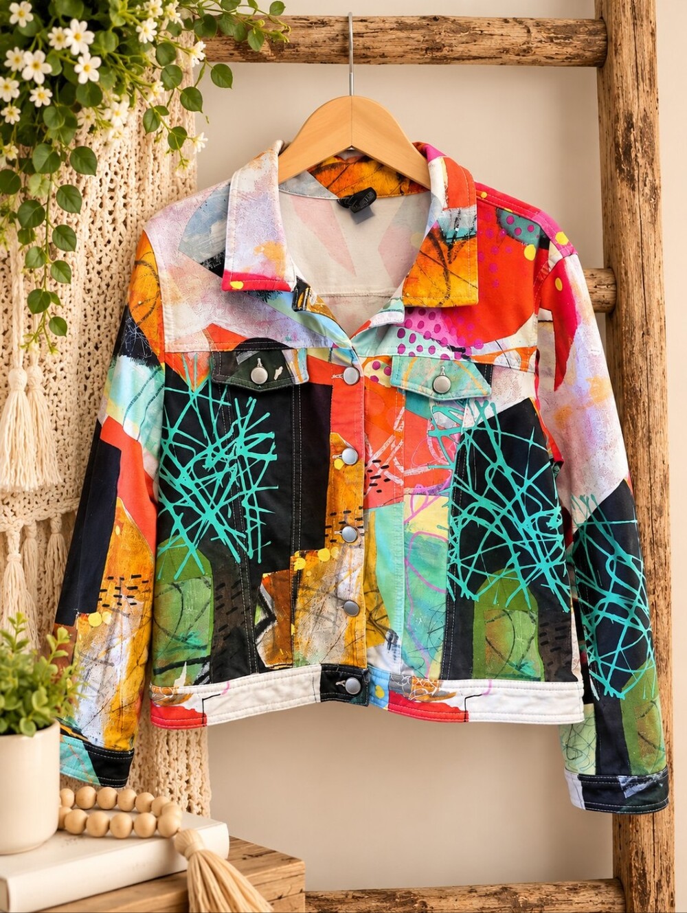 Simply Art by Dolcezza Abstract Art Jacket M/L Colorful Button Up